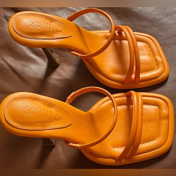 BNWT! SCHUTZ, AGATHA SANDAL, BRIGHT TANGERINE LEATHER 😻🧡🍊 - Picture 3 of 16